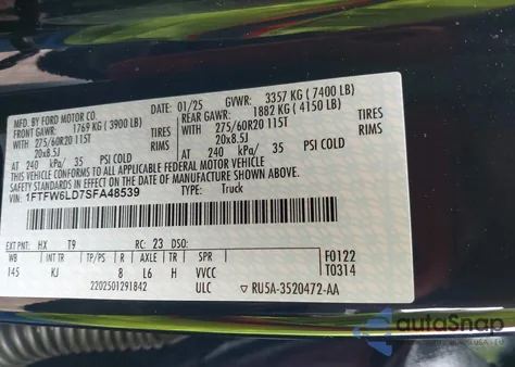 2025 Ford F-150 King Ranch from USA, damaged, VIN 1FTFW6LD7SFA48539